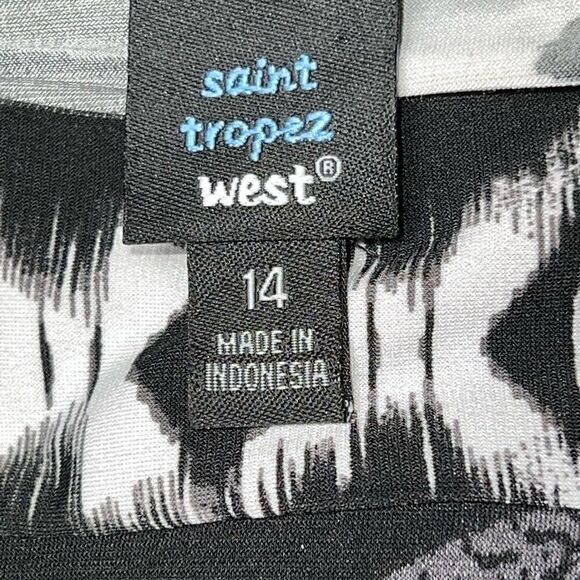 NWOT St Tropez Black White Tropical Jersey Boatneck Shift Dress Sz Womens 14 - Picture 5 of 5
